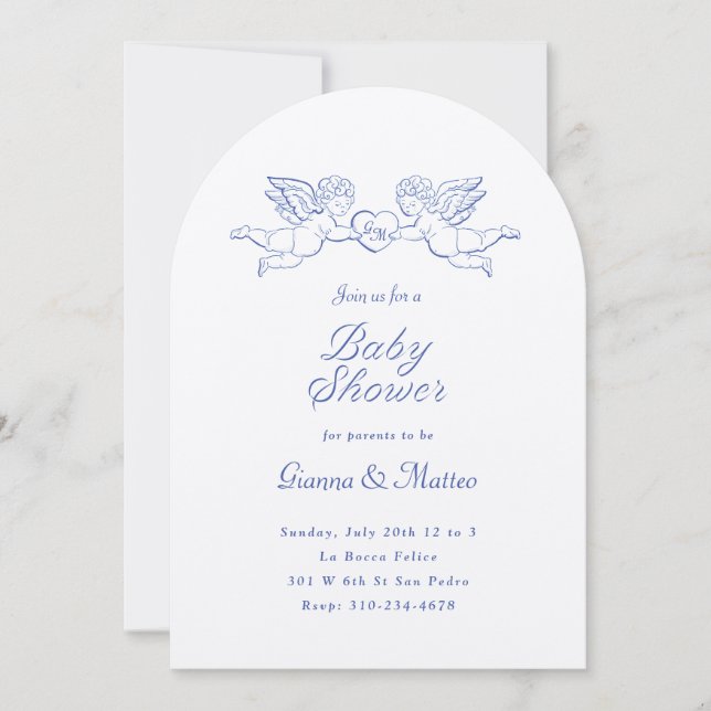 Cherubs Holding Heart Couples Baby Shower Invitation (Front)