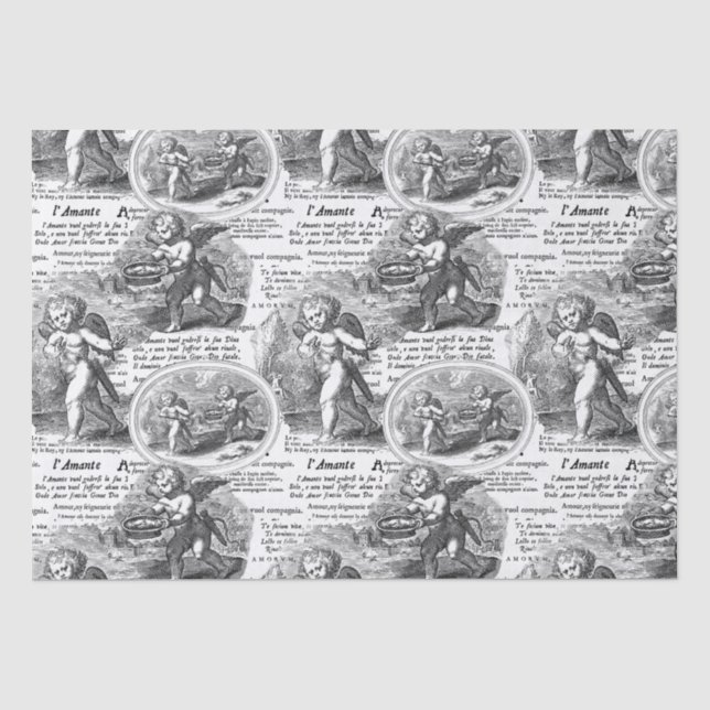 Cherubs in Love Romantic French Toile de Jouy Tissue Paper (Front)