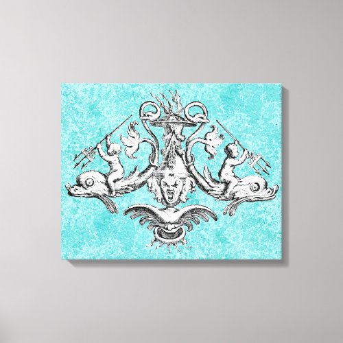 Cherubs Riding Dolphins with Tridents Canvas Print
