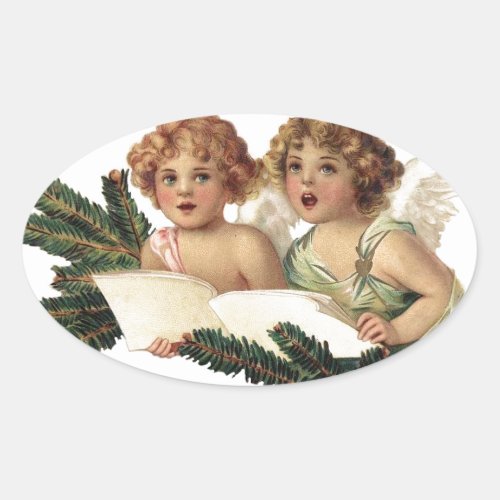 Cherubs Singing Carols Oval Sticker