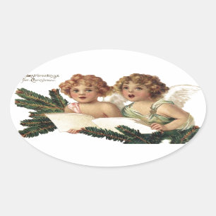Cherubs Singing Carols Oval Sticker