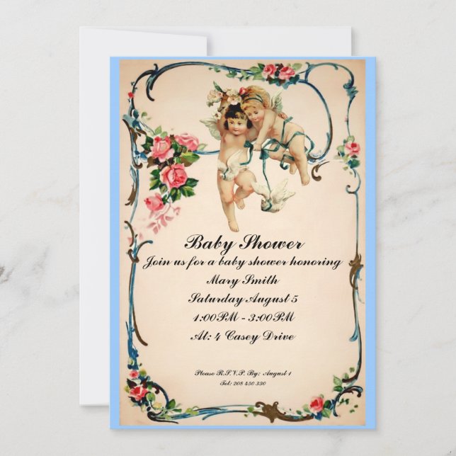 Cherubs with dove Baby Shower Invite (Front)