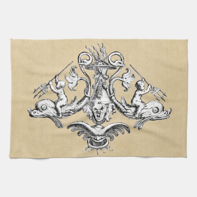 Cherubs with Tridents on Dolphins Towel (Horizontal)
