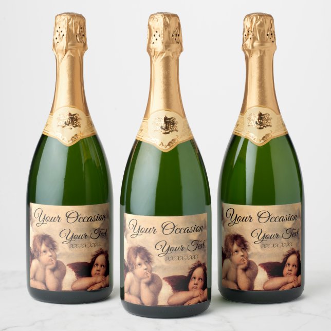 Cherubs Your Occasion and Text Sparkling Wine Label (Bottles)