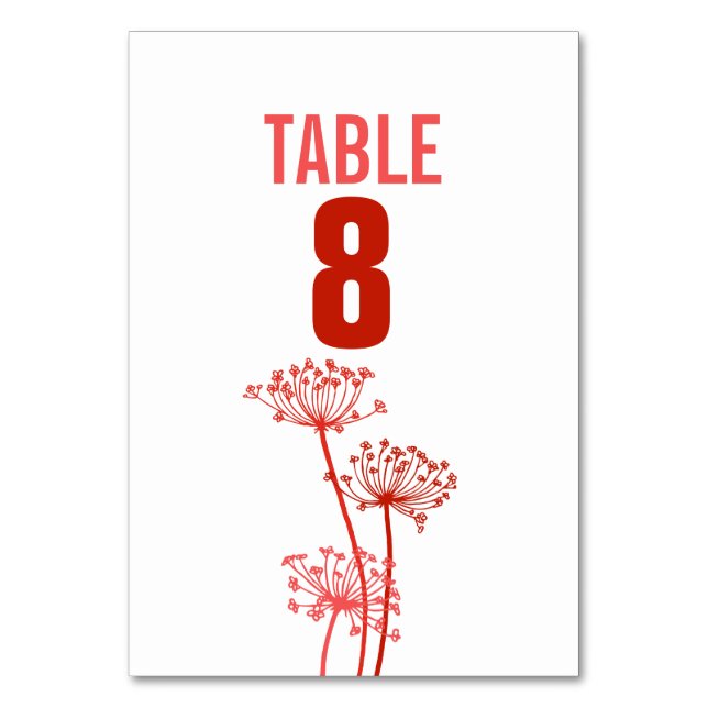 Chervil graphic flower red fall wedding table number (Back)