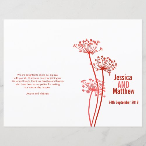 Chervil graphic red flower Wedding Programme