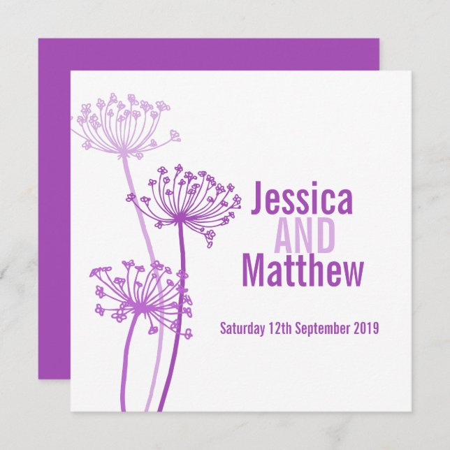 Chervil modern flower purple pink wedding invite (Front/Back)