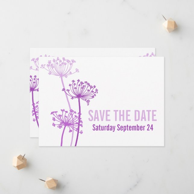 Chervil modern graphic flower purple save the date announcement (Front/Back In Situ)