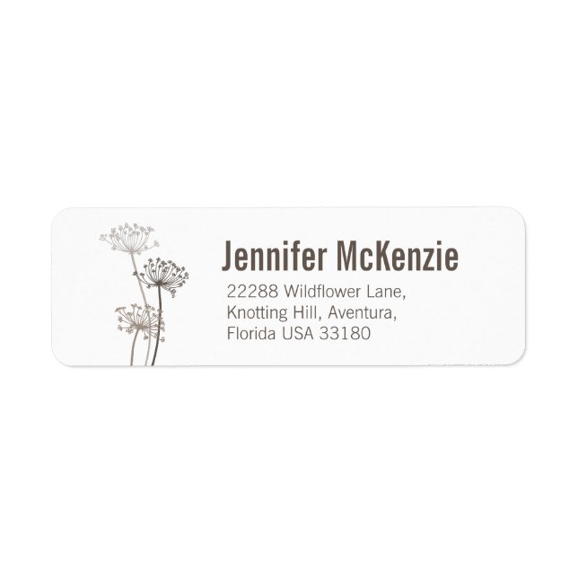 Chervil modern hand drawn brown wedding address label (Front)