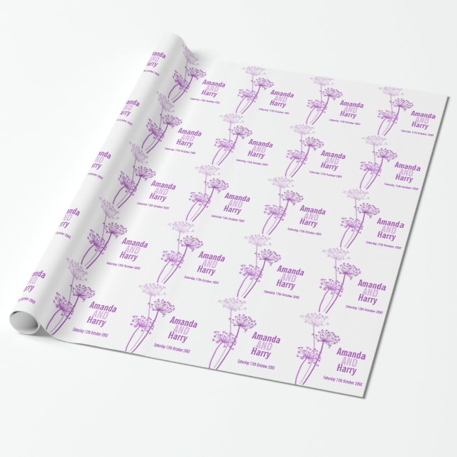 Chervil purple modern wedding names gift paper (Unrolled)