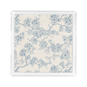 Chery blossom branches in blue and off white acrylic tray