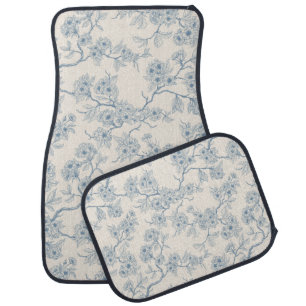 Chery blossom branches in blue and off white car floor mat
