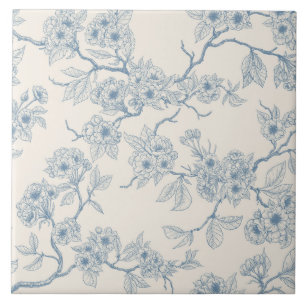 Chery blossom branches in blue and off white ceramic tile