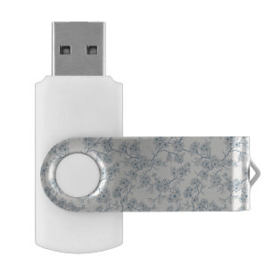 Chery blossom branches in blue and off white flash drive