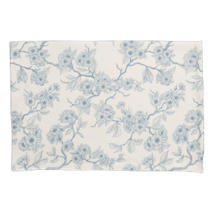Chery blossom branches in blue and off white pillow case