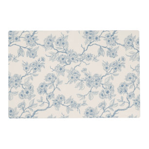 Chery blossom branches in blue and off white placemat