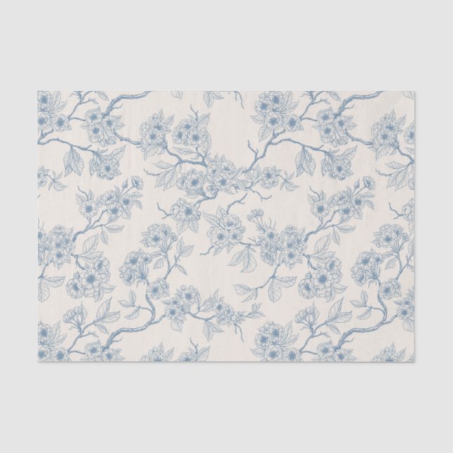 Chery blossom branches in blue and off white tissue paper (Front)