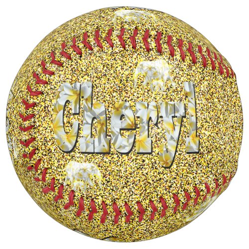 Cheryl Name On Gold With Frangipani Elephants  Softball