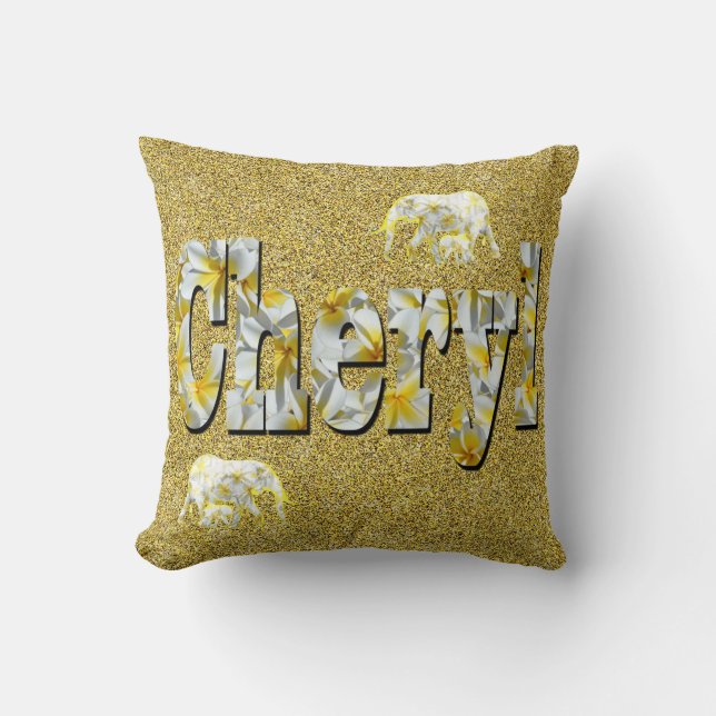 Cheryl Name With Frangipani Flowers,  Throw Pillow (Front)