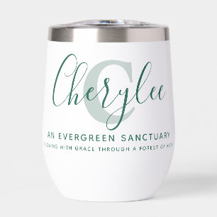 Cherylee name meaning and monogram green text thermal wine tumbler