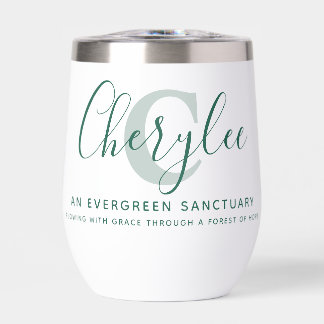 Cherylee name meaning and monogram green text thermal wine tumbler