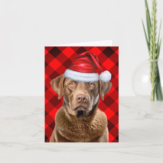 Chesapeak Bay Retriever Buffalo Plaid Christmas Holiday Card (Front)