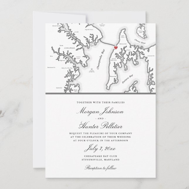 Chesapeake Bay Beach Club Black and White Wedding Invitation (Front)