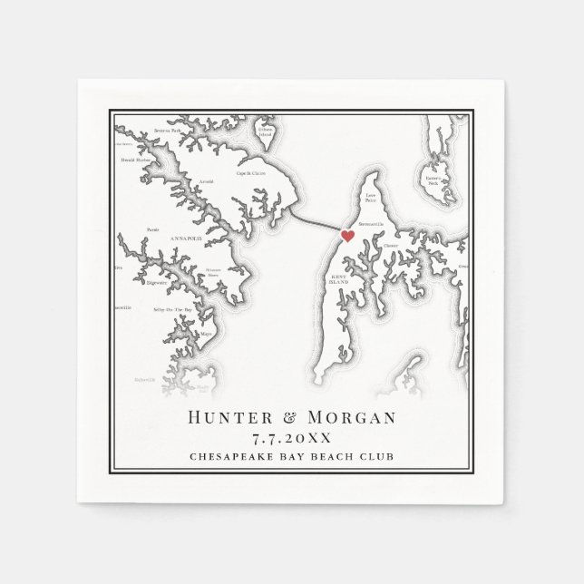 Chesapeake Bay Beach Club Black White Wedding Napkins (Front)
