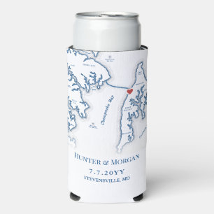 Chesapeake Bay Beach Club Blue Wedding Favor Drink Seltzer Can Cooler