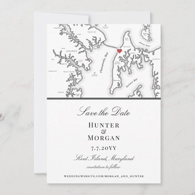 Chesapeake Bay Beach Club Elegant Black White Save The Date (Front)