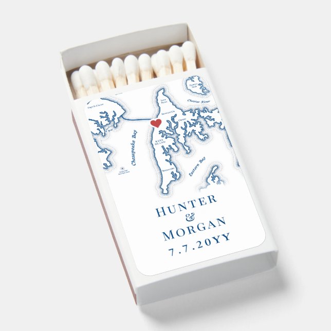 Chesapeake Bay Beach Club Navy Blue Wedding Favor Matchboxes (Front Open)