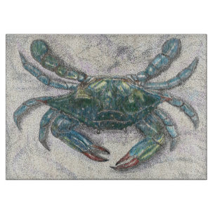 Chesapeake Bay Blue Crab Glass Cutting Board