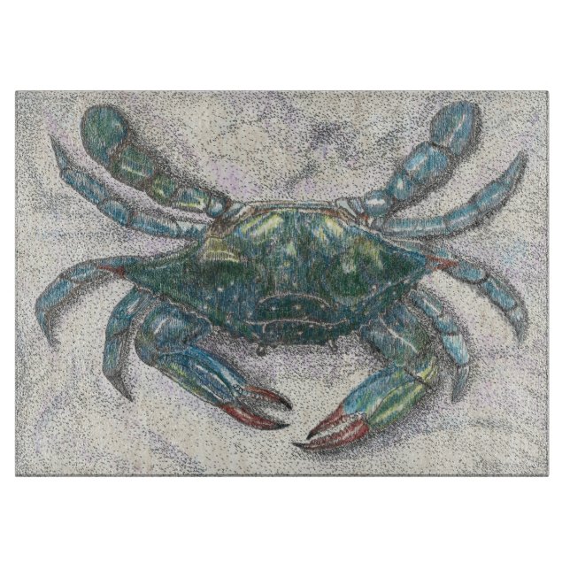 Chesapeake Bay Blue Crab Glass Cutting Board (Front)