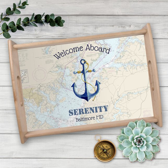 Chesapeake Bay Boat Name Welcome Aboard Anchor Serving Tray (Creator Uploaded)
