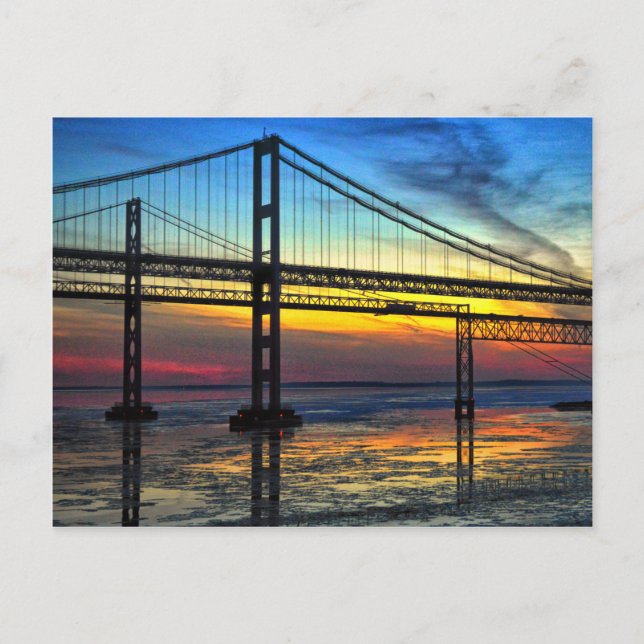 Chesapeake Bay Bridge Icy Sunset Silhouette Postcard (Front)