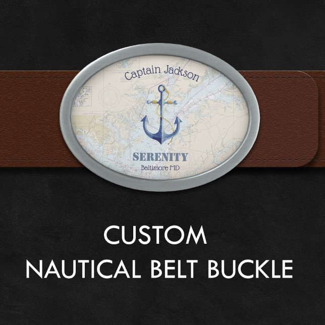 Chesapeake Bay Captain Name, Boat, Home Port Belt Buckle (Chesapeake Bay Captain Name, Boat, Home Port Belt Buckle -- Customize on Screen Now!)