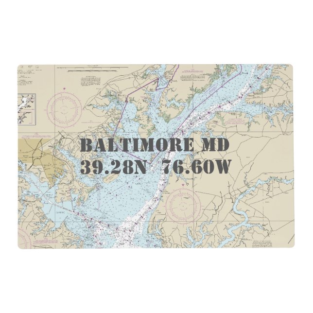 Chesapeake Bay Latitude Longitude Nautical Chart Placemat (Front)