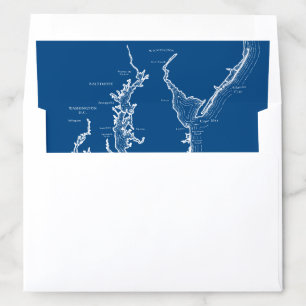 Chesapeake Bay Map Navy Blue DIY Wedding Envelope Liner