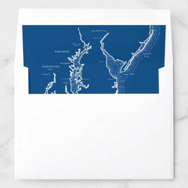 Chesapeake Bay Map Navy Blue DIY Wedding Envelope Liner (In Envelope)