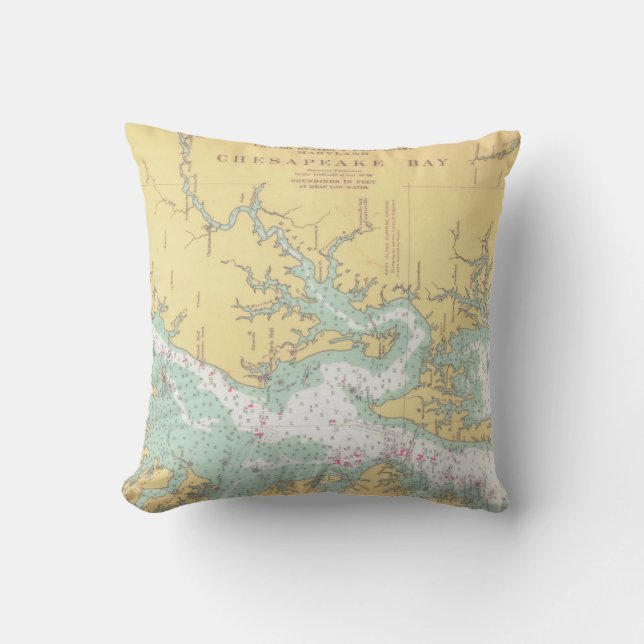 Chesapeake Bay Natuical Chart Throw Pillow (Front)