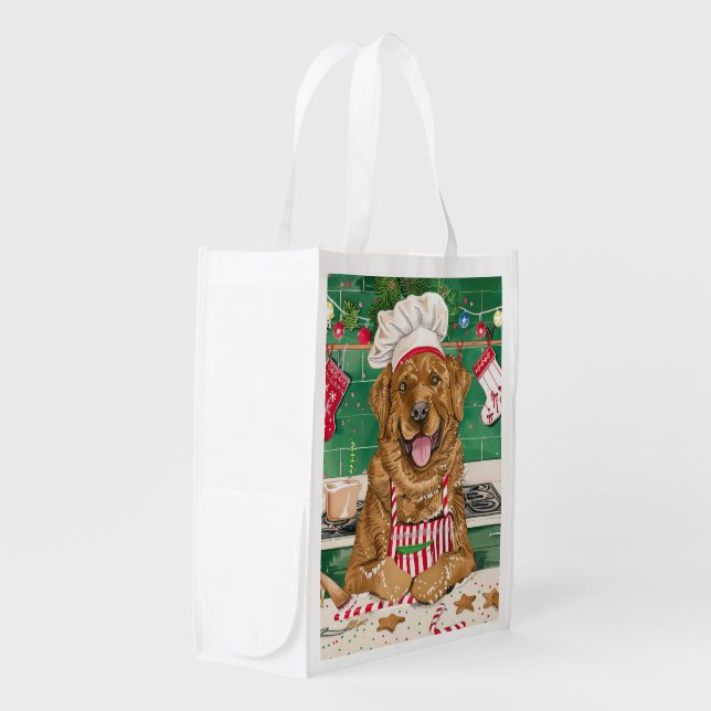 Chesapeake Bay Retriever Baking: Festive Christmas Grocery Bag (Front Side)