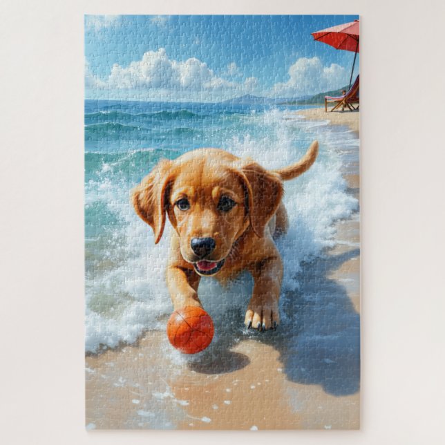 Chesapeake Bay Retriever Beach Fetch Scene Jigsaw Puzzle (Vertical)