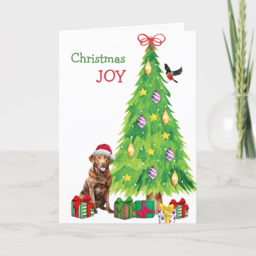 Chesapeake Bay Retriever Bird and Christmas Tree Holiday Card