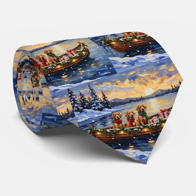 Chesapeake Bay Retriever Christmas Boat Holiday Neck Tie (Rolled)