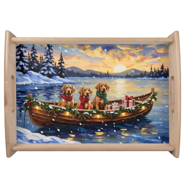 Chesapeake Bay Retriever Christmas Boat Holiday Serving Tray (Front)
