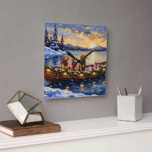 Chesapeake Bay Retriever Christmas Boat Holiday Square Wall Clock