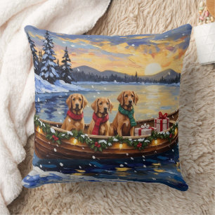 Chesapeake Bay Retriever Christmas Boat Holiday Throw Pillow