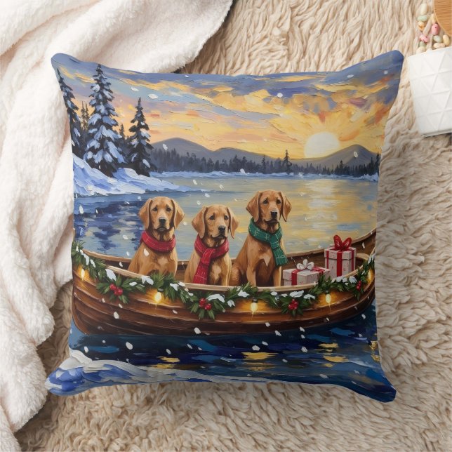 Chesapeake Bay Retriever Christmas Boat Holiday Throw Pillow (Blanket)