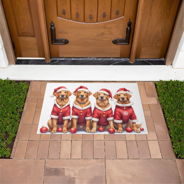 Chesapeake Bay Retriever Christmas Dress Santa Hat Doormat (Outdoor)