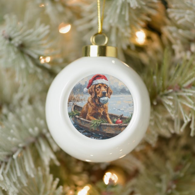 Chesapeake Bay Retriever Christmas Hunting Boat Ceramic Ball Christmas Ornament (Tree)